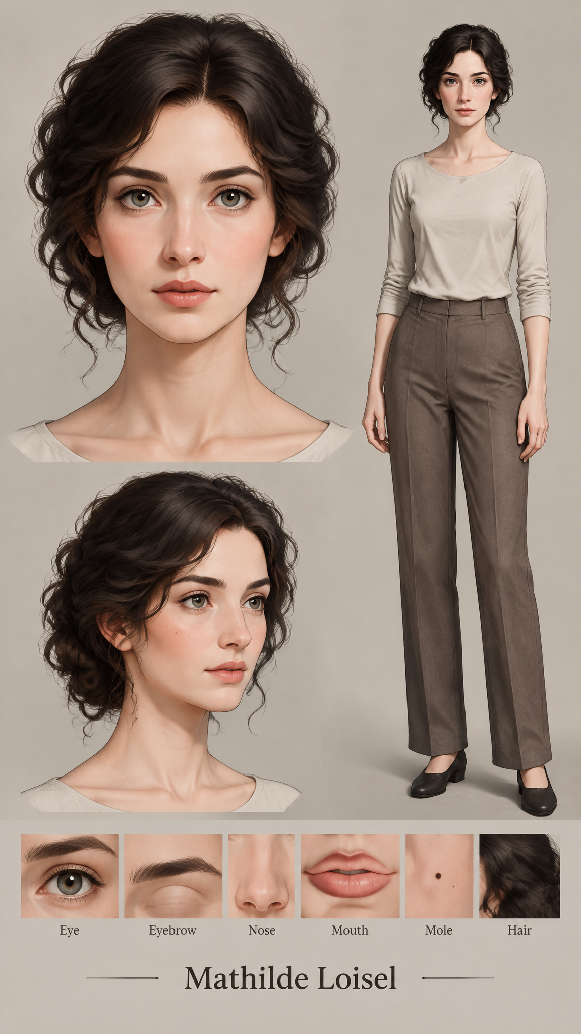 Hoja de referencia del personaje para Mathilde Loisel