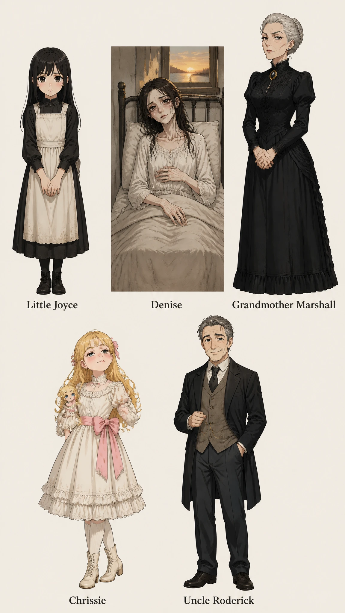 Character lineup for The Little Black Doll